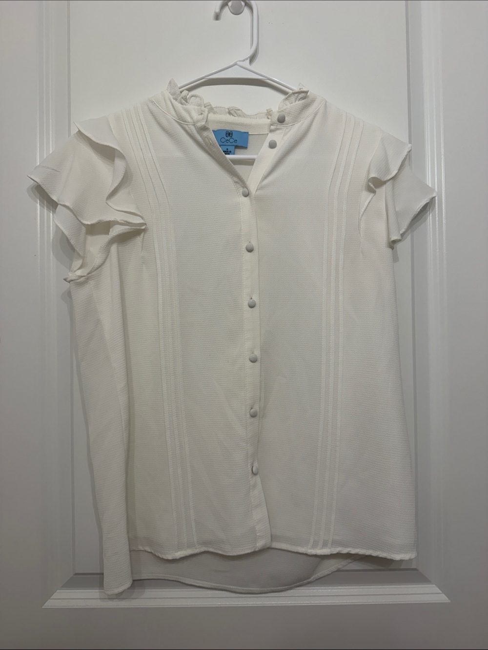 CeCe Cream Ruffle Sleeve Button-Front Blouse